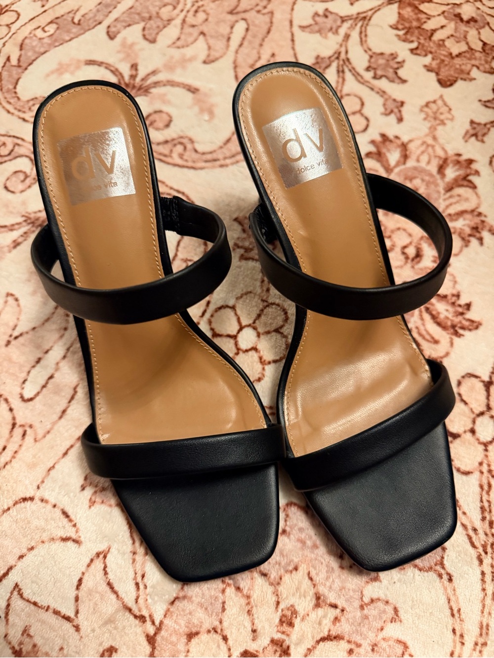 DV by Dolce Vita Black Double-Strap Square-Toe Sandals